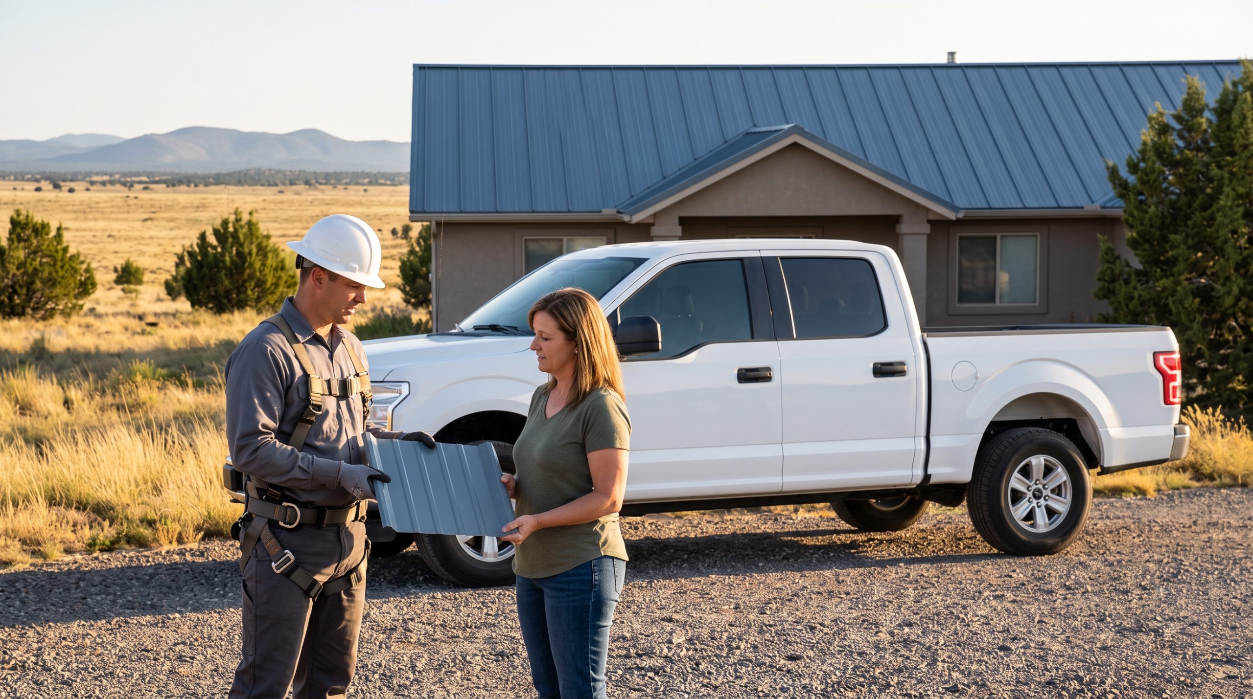 Metal roofing specialist consulting a homeowner in Chino Valley, AZ
