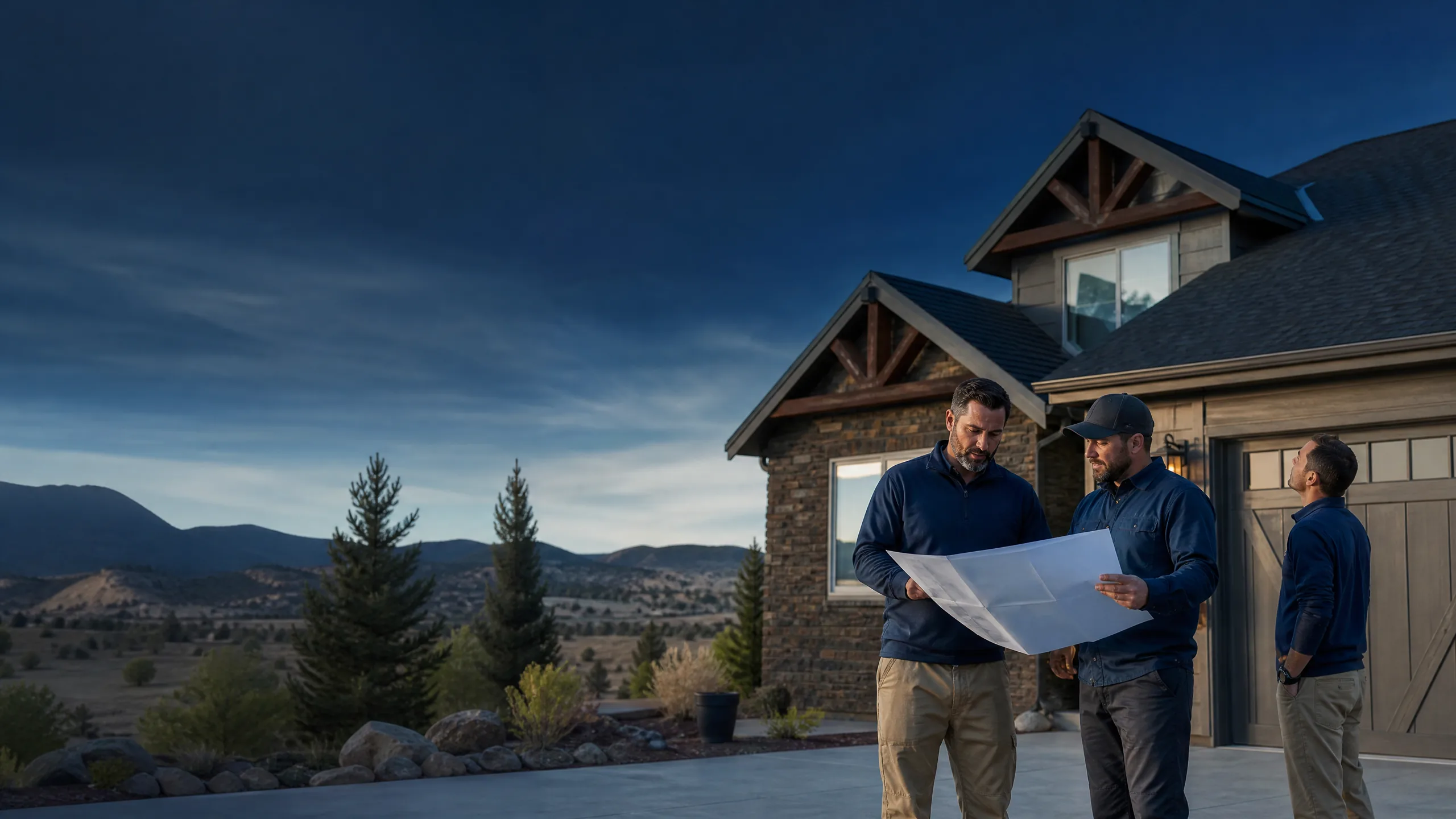 Local roofing team reviewing a residential roof project in Chino Valley Arizona