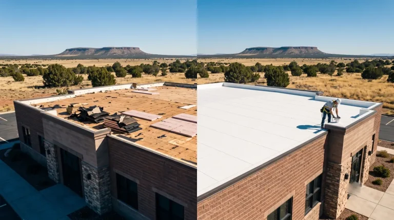 New commercial roof installation before and after in Chino Valley, Arizona
